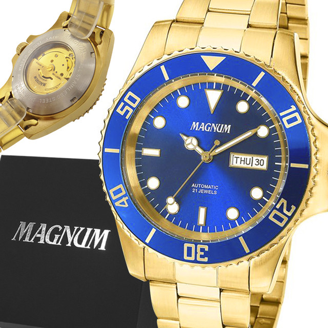 MA35075A Men's Magnum Automatic Golden Watch Waterproof 2 Year Warranty  with Wallet - AliExpress